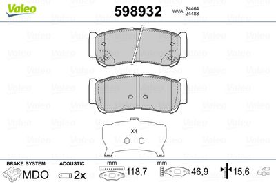 Brake Pad Set, disc brake VALEO 598932