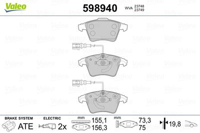 Brake Pad Set, disc brake VALEO 598940