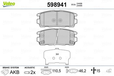 Brake Pad Set, disc brake VALEO 598941