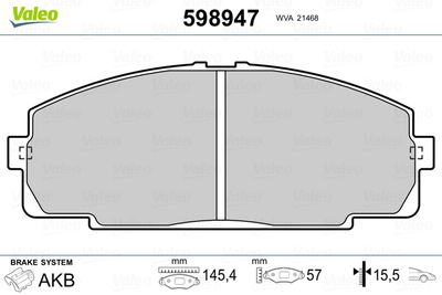 Brake Pad Set, disc brake VALEO 598947