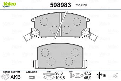 Brake Pad Set, disc brake VALEO 598983