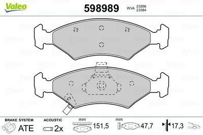 Brake Pad Set, disc brake VALEO 598989