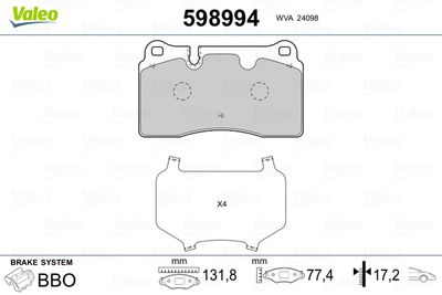 Brake Pad Set, disc brake VALEO 598994