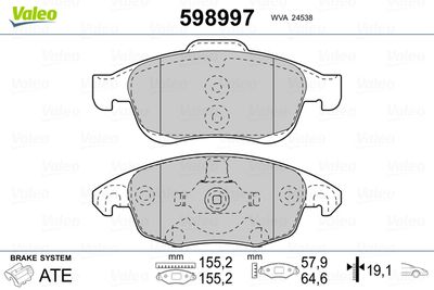 Brake Pad Set, disc brake VALEO 598997