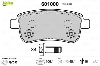 Brake Pad Set, disc brake VALEO 601000