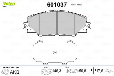 Brake Pad Set, disc brake VALEO 601037