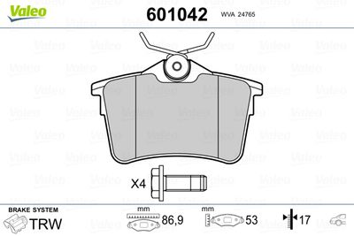 Brake Pad Set, disc brake VALEO 601042