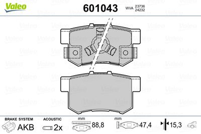 Brake Pad Set, disc brake VALEO 601043