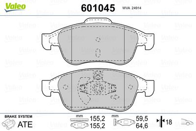 Brake Pad Set, disc brake VALEO 601045