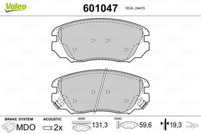 Brake Pad Set, disc brake VALEO 601047