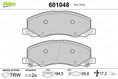 Brake Pad Set, disc brake VALEO 601048