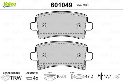 Brake Pad Set, disc brake VALEO 601049