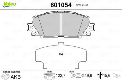 Brake Pad Set, disc brake VALEO 601054