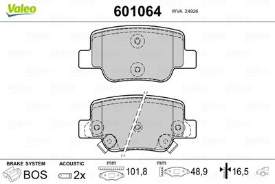 Brake Pad Set, disc brake VALEO 601064