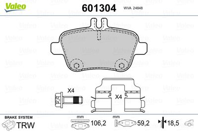 Brake Pad Set, disc brake VALEO 601304