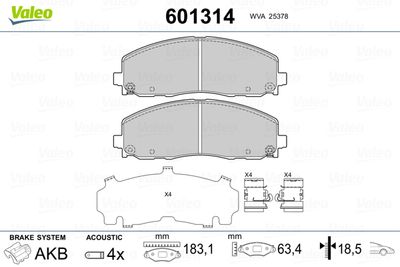 Brake Pad Set, disc brake VALEO 601314