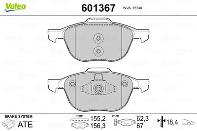 Brake Pad Set, disc brake VALEO 601367