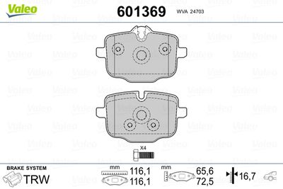 Brake Pad Set, disc brake VALEO 601369