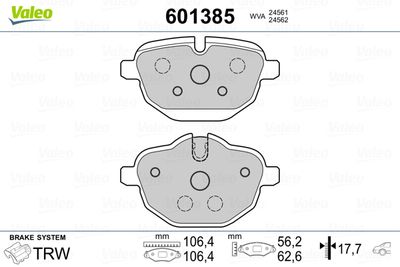 Brake Pad Set, disc brake VALEO 601385