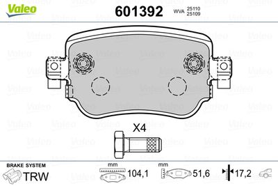 Brake Pad Set, disc brake VALEO 601392