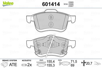 Brake Pad Set, disc brake VALEO 601414