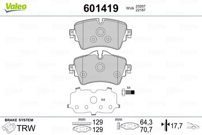 Brake Pad Set, disc brake VALEO 601419