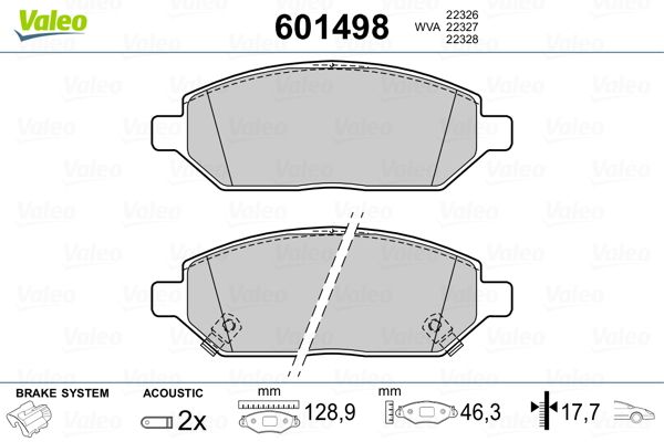 VALEO 601498 Brake Pad Set, disc brake