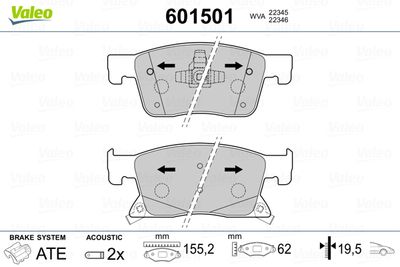 Brake Pad Set, disc brake VALEO 601501