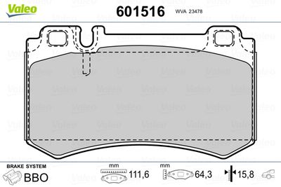 Brake Pad Set, disc brake VALEO 601516