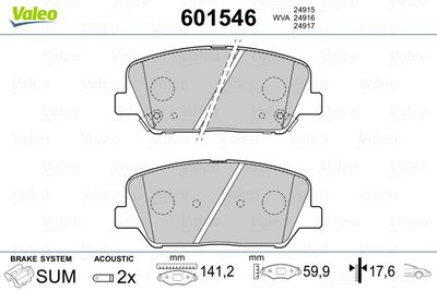 Brake Pad Set, disc brake VALEO 601546