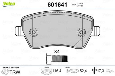 Brake Pad Set, disc brake VALEO 601641