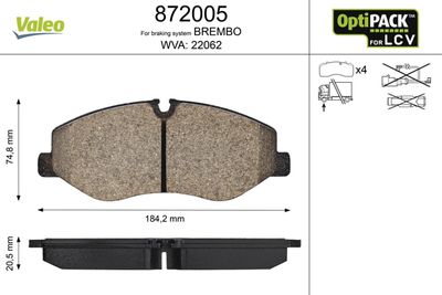 Brake Pad Set, disc brake VALEO 872005