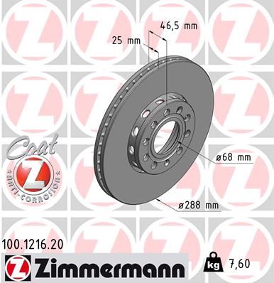 Brake Disc ZIMMERMANN 100.1216.20