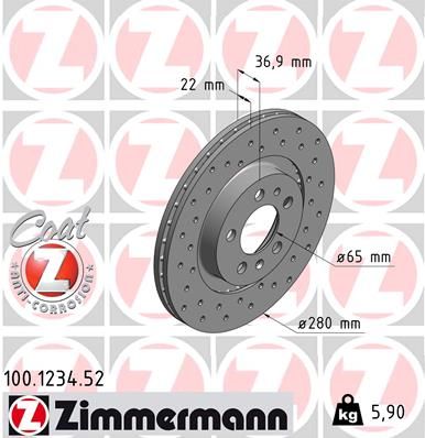 Brake Disc ZIMMERMANN 100.1234.52