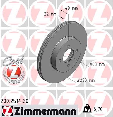 Brake Disc ZIMMERMANN 200.2514.20