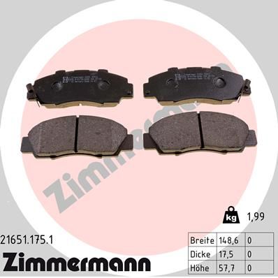 ZIMMERMANN 21651.175.1 Brake Pad Set, disc brake