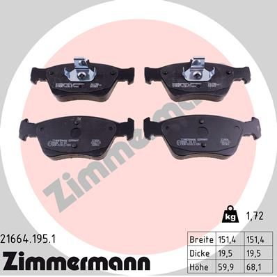 ZIMMERMANN 21664.195.1 Brake Pad Set, disc brake