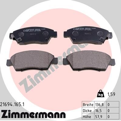 ZIMMERMANN 21694.165.1 Brake Pad Set, disc brake