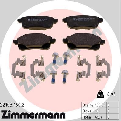 ZIMMERMANN 22103.160.2 Brake Pad Set, disc brake