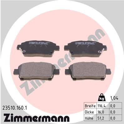 ZIMMERMANN 23510.160.1 Brake Pad Set, disc brake