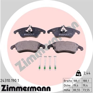 Brake Pad Set, disc brake ZIMMERMANN 24310.190.1