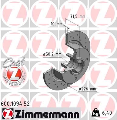 Brake Disc ZIMMERMANN 600.1094.52