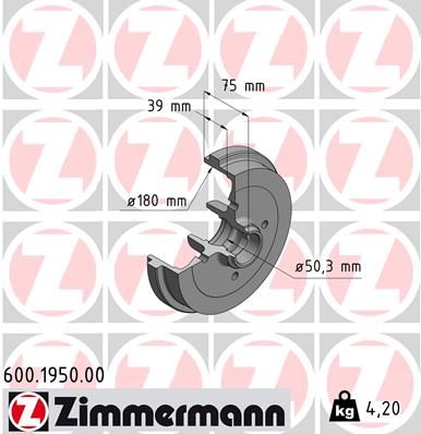 ZIMMERMANN 600.1950.00 Brake Drum