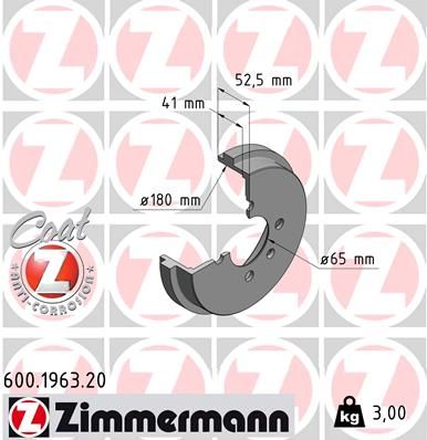 Brake Drum ZIMMERMANN 600.1963.20